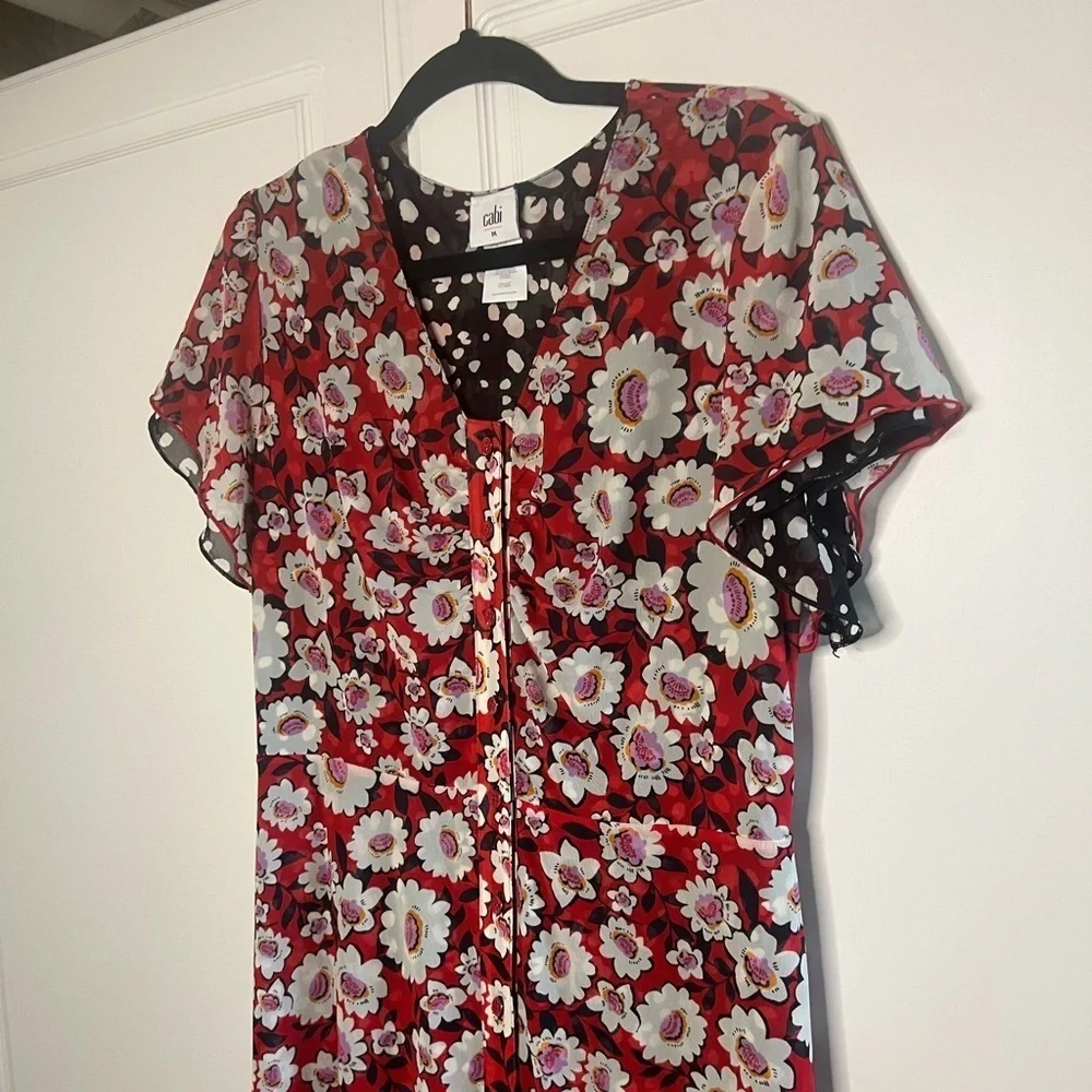 Cabi Gemini Reversible Floral Leopard Mesh Dress - Picture 3 of 9